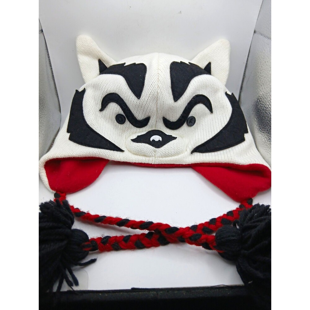 ZooZatZ Wisconsin Badgers Knit Trapper Hat Ear Flap Pom-Pom L White/Red/Black